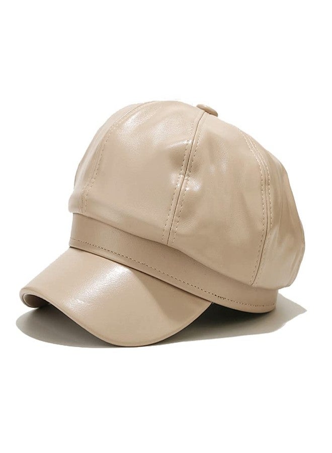Sydbecs PU Newsboy Caps for Women Solid Color Paperboy Hat Cabbie Painter Cap - Image 1